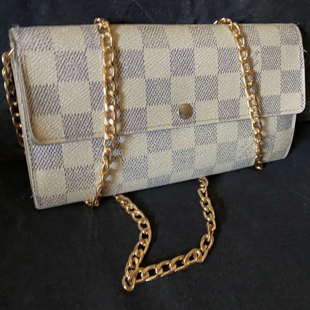 👜 LOUIS VUITTON Crossbody Damier Azur Bag Wallet Authentic Gold Portefeuille